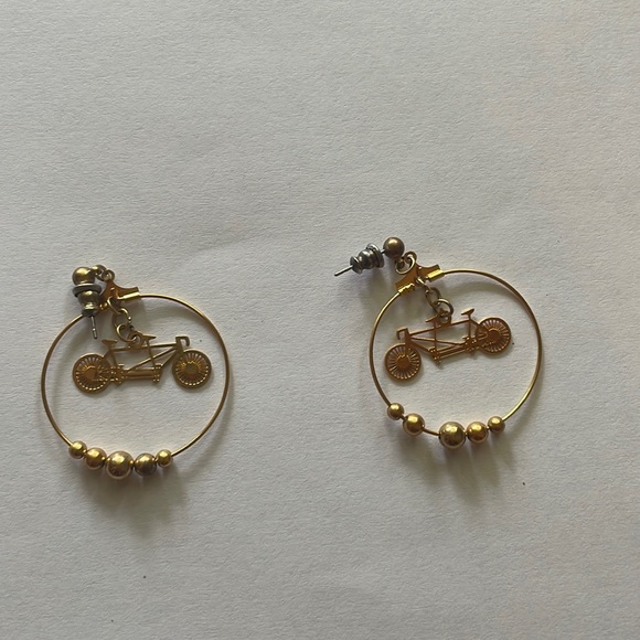 Jewelry - Vintage Tandem Bicycle Gold Earrings